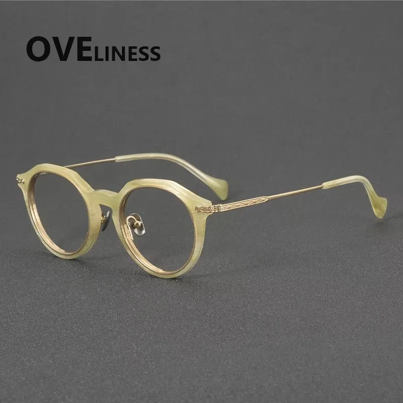 2027 Acetate Titanium Glasses Frame Women Vintage Retro Round Eyeglasses frames Men Spectacles Japanese Eyewear