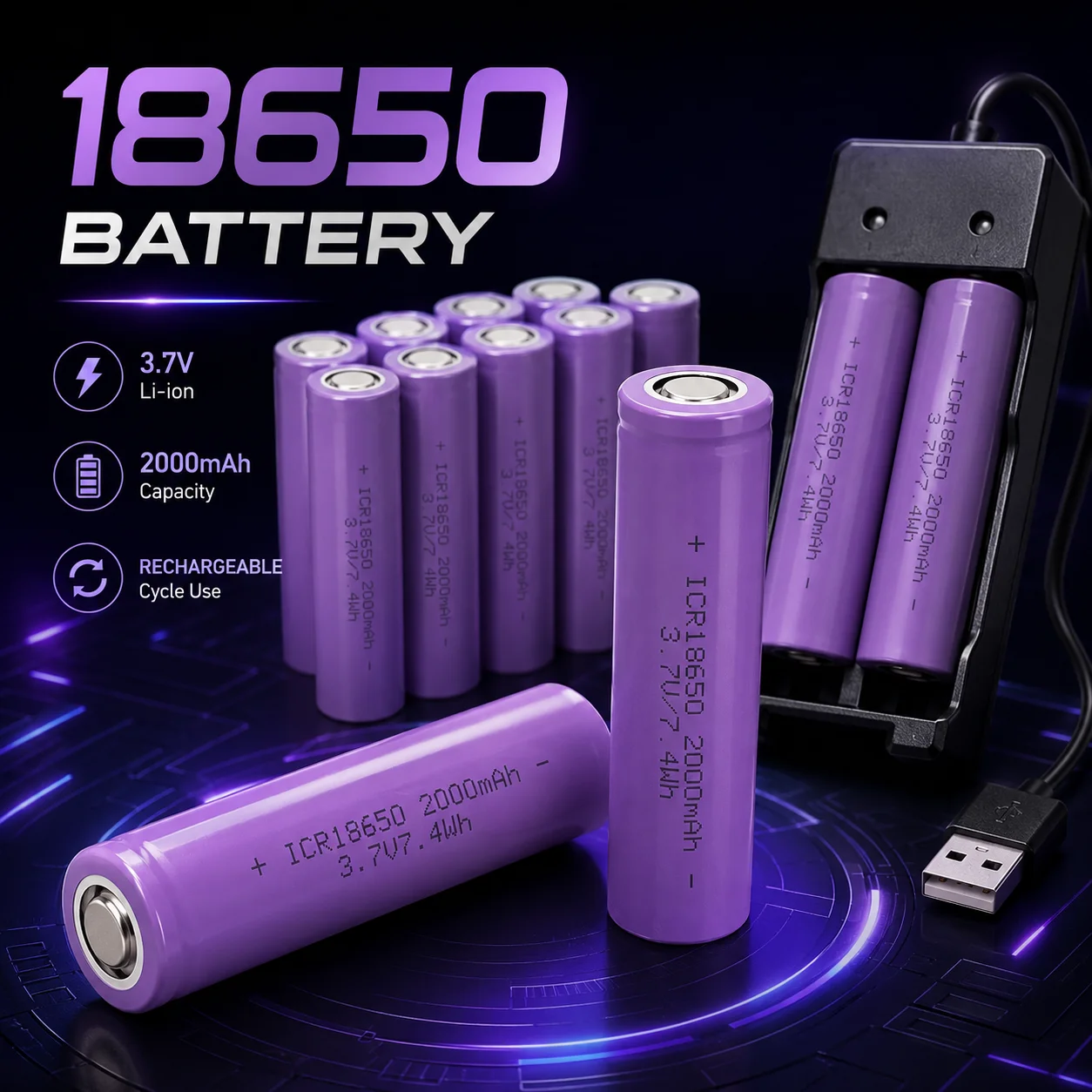 New 18650 Rechargeable Lithium Battery 3.7V Large Capacity 2000mAh Flashlight Battery Pointer Doorbell Electric Toothbrush