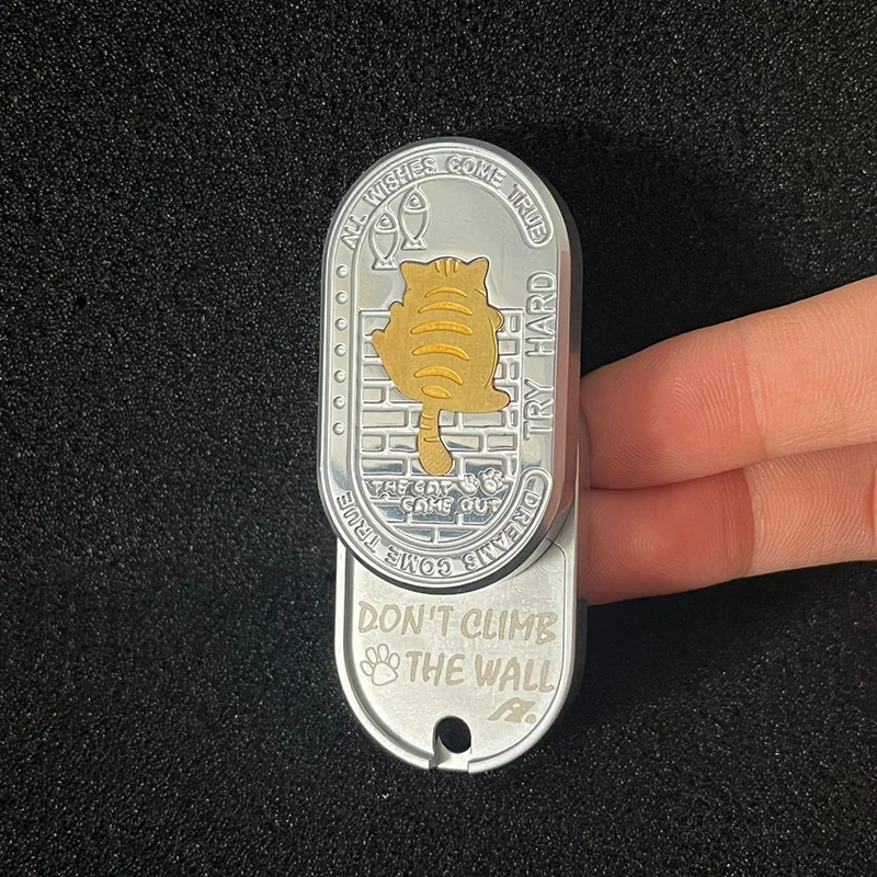 Big Fat Cat EDC Fidget Slider Stainless Steel Creative Mechanical Push Slider Fidget Toys ADHD Tool Adult Stress Relief Toy