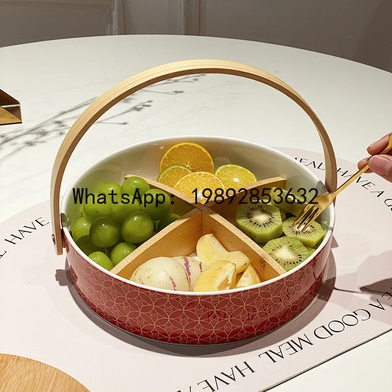 

ww24 chinese festive ceramic fruit plate with compartments - auspicious dried fruit tray & home storage box