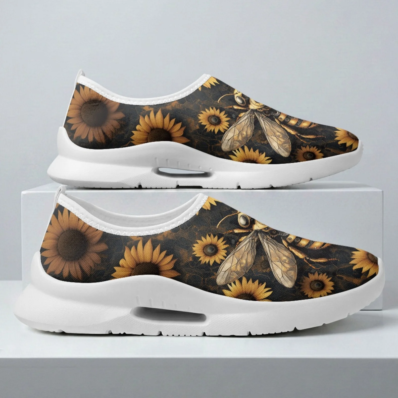 PENSTROLL Mesh & EVA Round Toe Nurse Shoes Breathable Casual Shoes for Women Tennis Bees Sunflowers