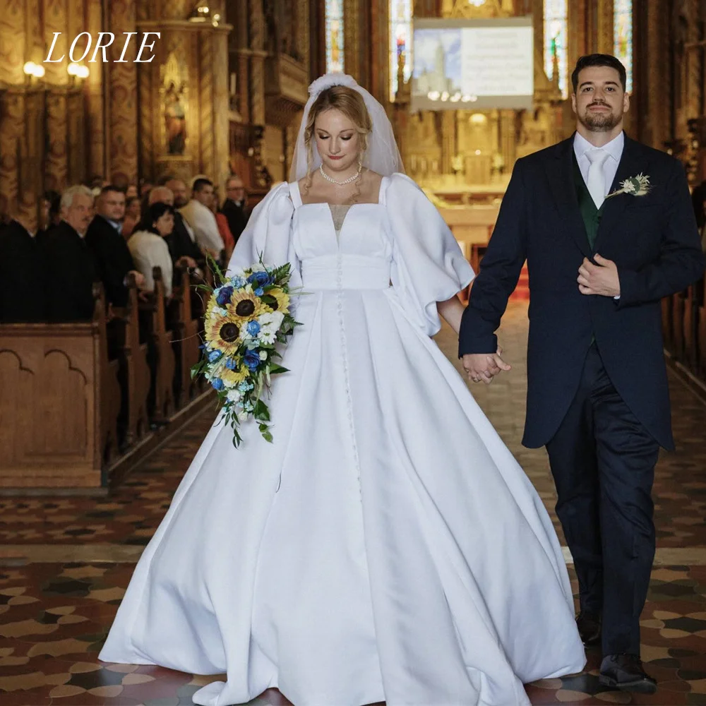 

LORIE Luxury A Line Wedding Dress Square Collar Button Bridal Dresses Elegant Wedding Gown Customized 2026