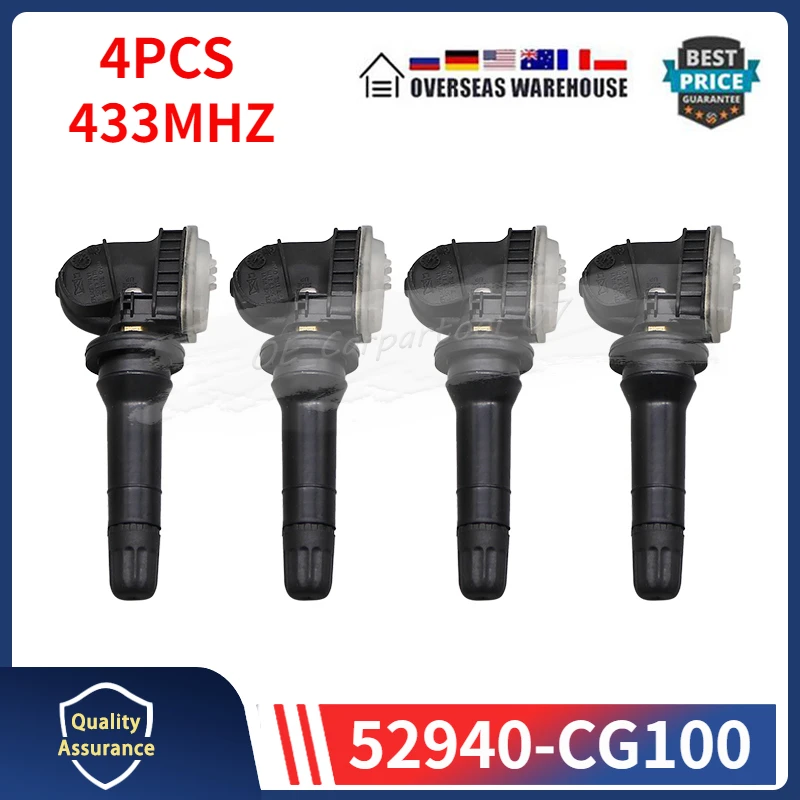 52940-CG100 Tire Pressure Monitor System Sensor 4PCS TPMS 433MHZ For 2021 2022 Hyundai Staria Kia EV6