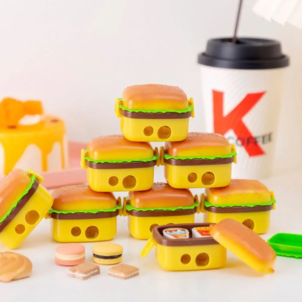 With Two Erasers Hamburger Pencil Sharpener Cute Writing Drawing Pencil Cutting Tools Sketching 2 in1 Stationery