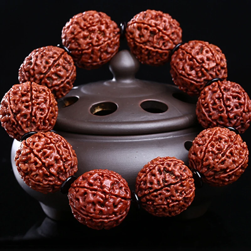 

Nepal Six- and Small Rudraksha , Five-Petal Red Bark Men's Buddhist Bead Bracelet, Bodhi Seed