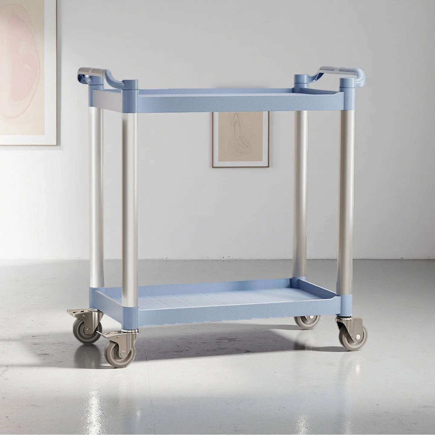 Commercial Kitchen Plastic Service Cart Double-Layer Dining Utility Car For Restaurant And Hotel Supplies Use