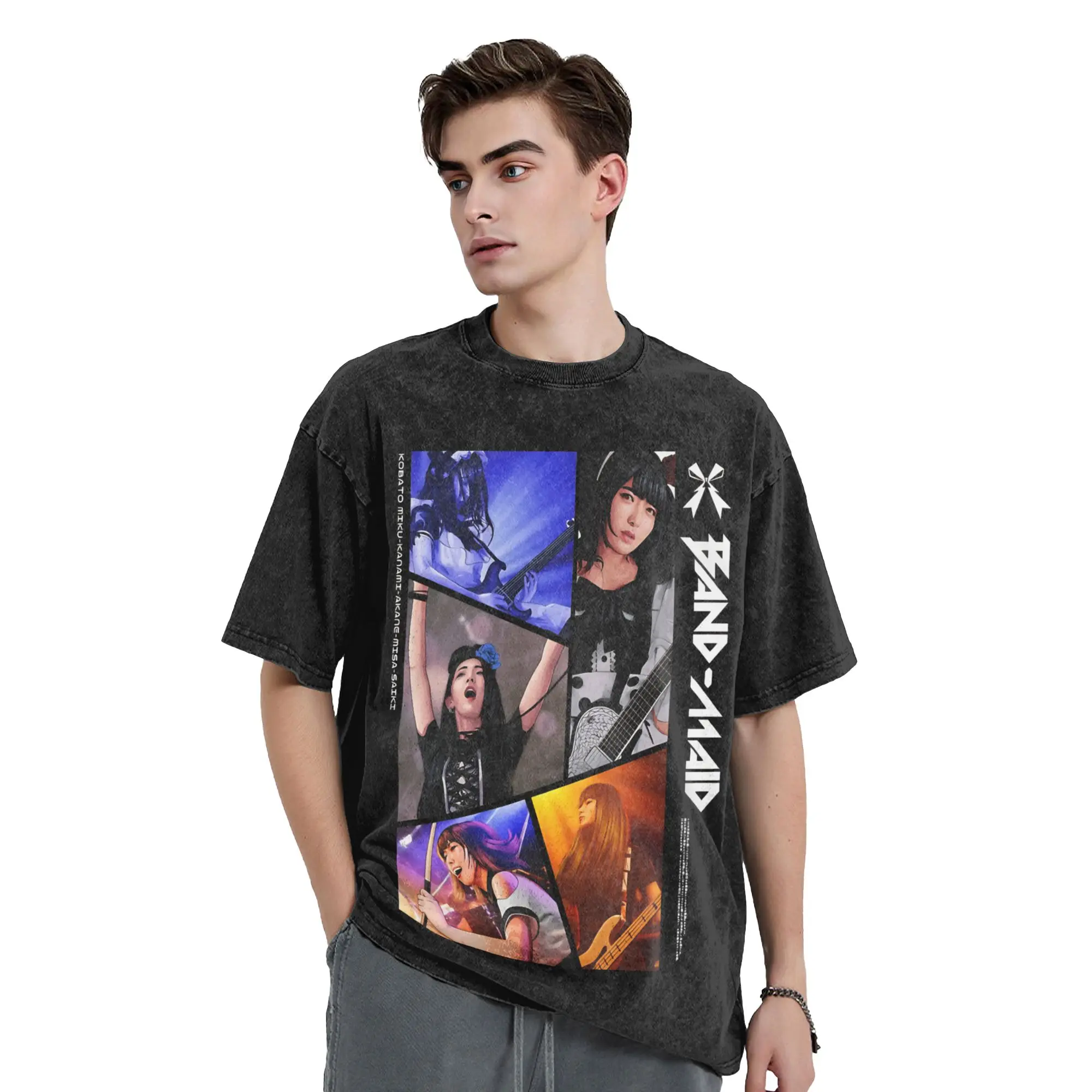 BAND MAID PANEL Washed T Shirt Streetwear Hip Hop Vintage T-Shirts  Tees Men Women Short Sleeve Street Summer
