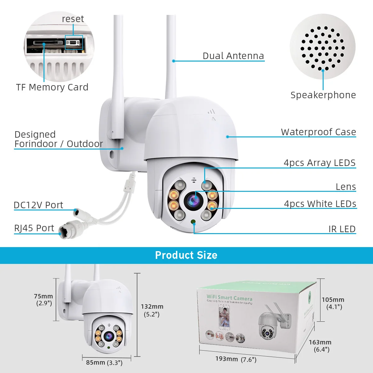 8MP 4K Ultra HD Surveillance Camera Security Monitor Outdoor 5X Digital Zoom Smart Home H.265 Auto Tracking PTZ WiFi IP Camera