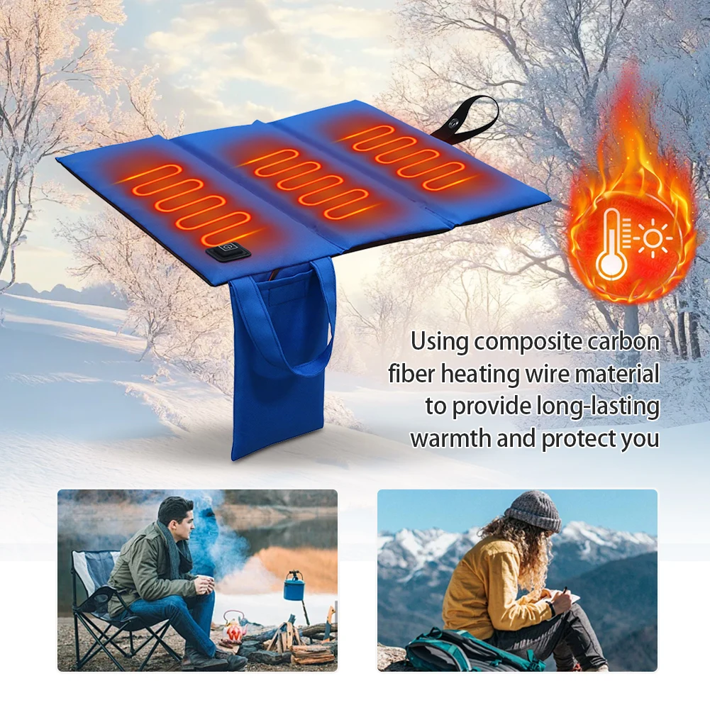 Folding Heating Chair Pad Waterproof Winter Warm Seat Pad USB Power Outdoor Camping Seat Cushion for Park Stadium Car Travel