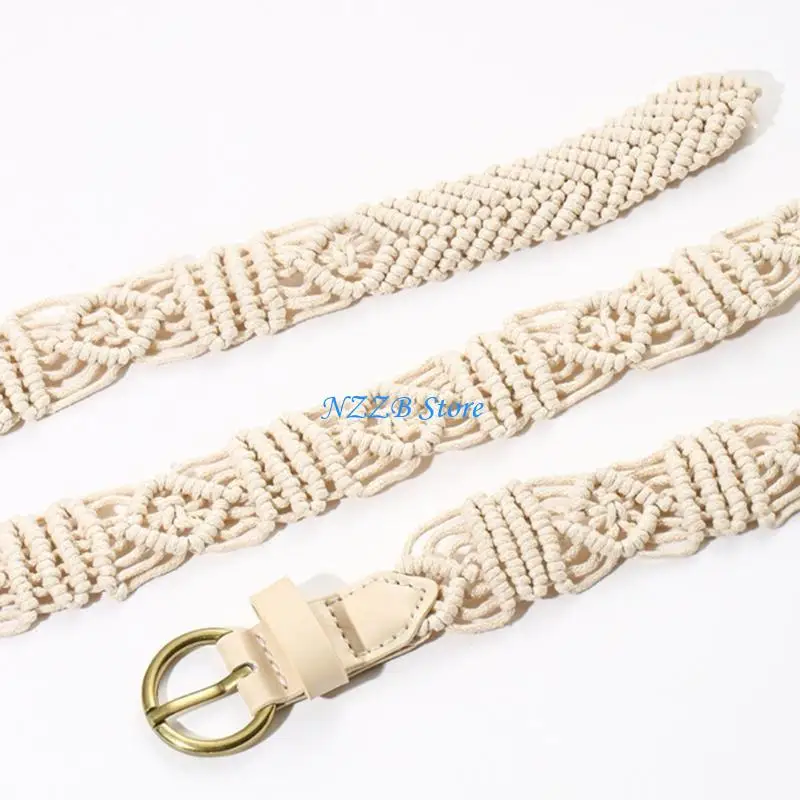 

T21F Braided Women Waist Belt Bohemian Handmade Belts Pin Buckle Decors Waist Belt
