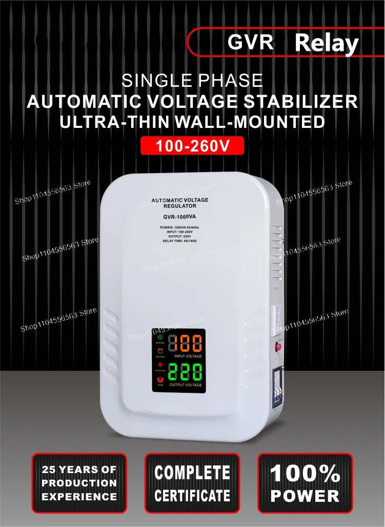 220V Wall Mount Voltage Stabilizer 1500VA, Ultra Thin Home Relay Regulator