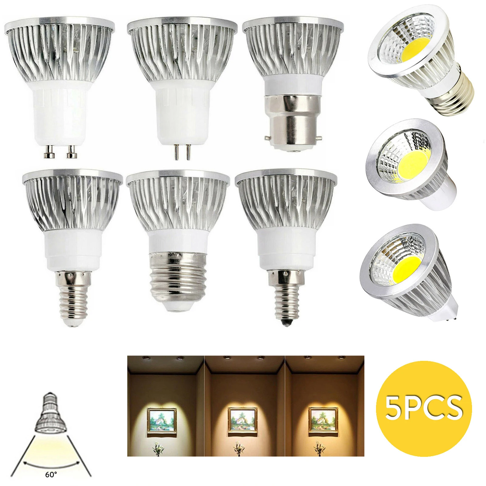 5X Dimmable LED Spotlight GU10 MR16 6W 9W 12W Lighting Bulb 110V 220V E27 E14 GU5.3 B22 Indoor Lighting Warm White Bombillas