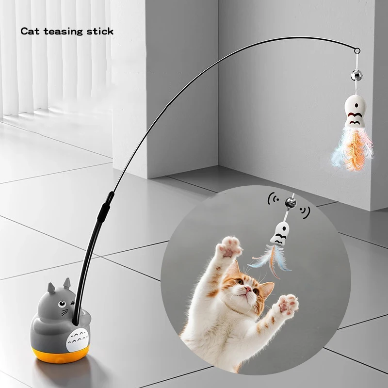 

Cute Durable Cat Teaser Stick with Suction Plate Funny Long Pole Feather Rotating Self-pleasure Pet Toy for Kitten Cats Supplies