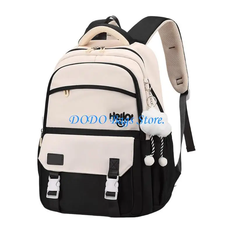 

E8FB Stylish Colorblock Backpack with Cloud Charm for Travel and Daily Use School Bag