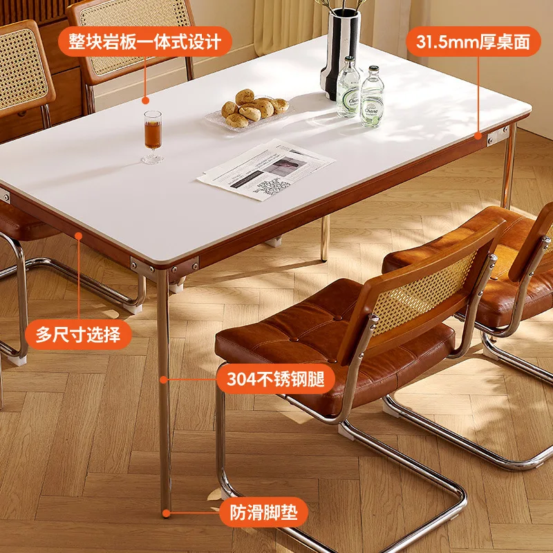 بلاطة الصخور المنزلية الحديثة شقة صغيرة أرجل الفولاذ المقاوم للصدأ اليابانية طاولة طعام وكراسي مستطيلة #4