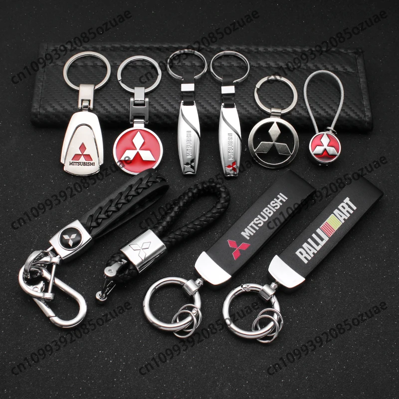 Porte-clés de voiture en métal/cuir, Badge emblème, anneaux, accessoires pour Mitsubishi Outlander Lancer 10 ASX RALLIART Eclipse L200