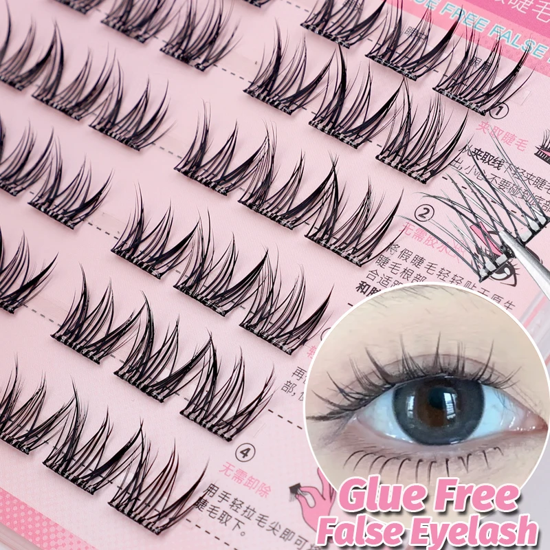 Kleberfreie falsche Wimpern, wiederverwendbar, selbstklebend, natürliche flauschige Wimpern, DIY segmentierte Wimpernverlängerung, Anime-Augen, vergrößern die Augen