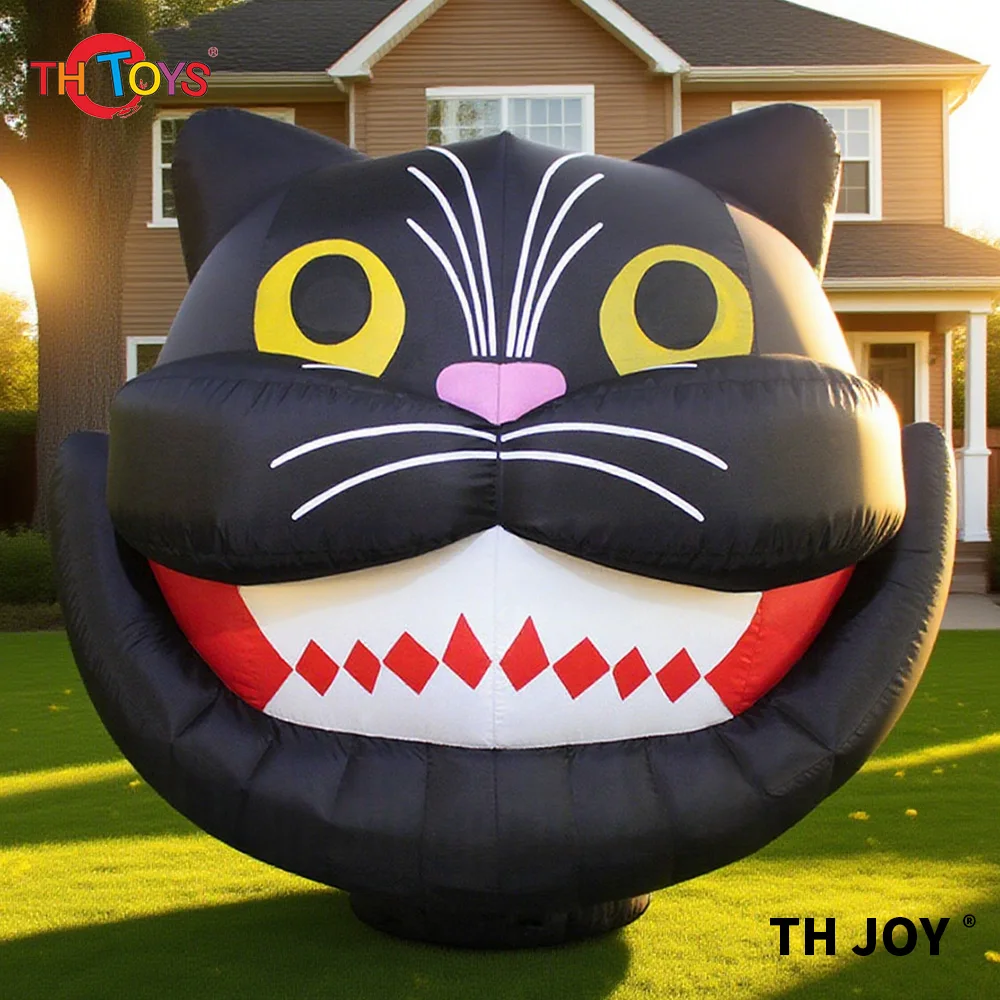 6m tall Giant Halloween inflatable Black Cat Head For Backyard