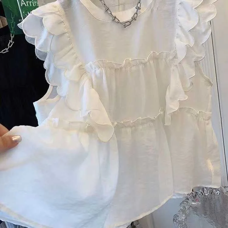 

Sweet Doll Loose Design irt with Fly Sve And Lace Commute Sle round Ne Bal Top for Young Women