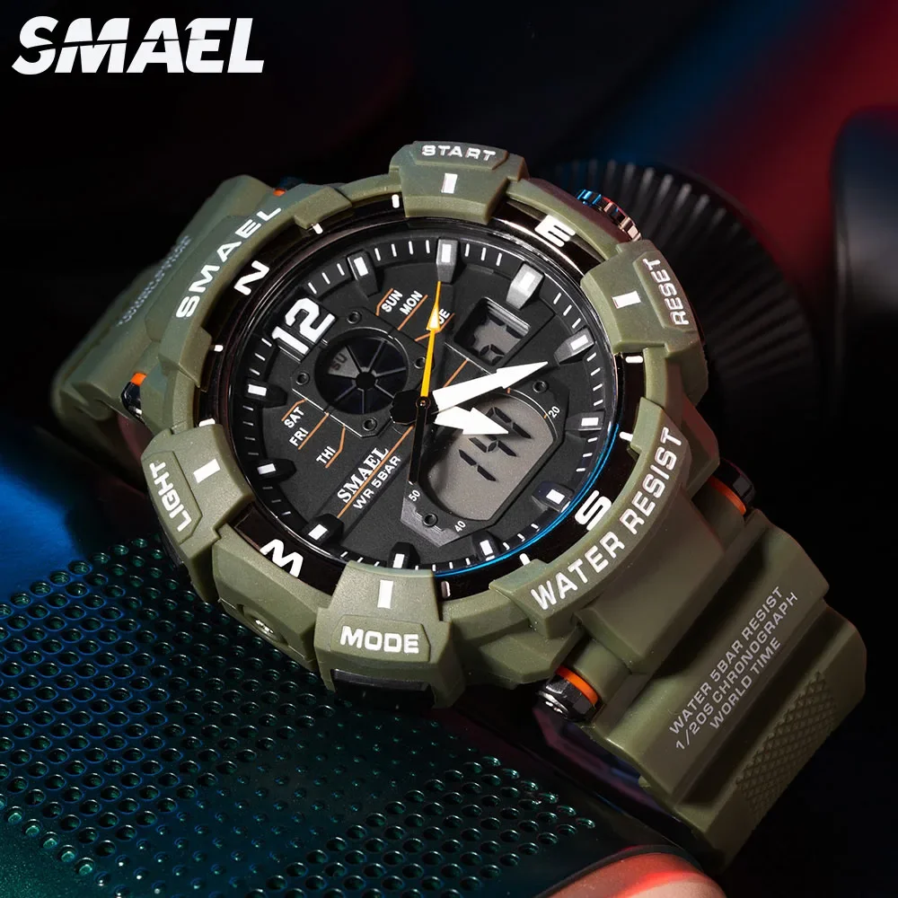 SMAEL  Cool Shockproof Electronic Watch Multi functional Waterproof Sports Dual Display Electronic Quartz Watch 8045