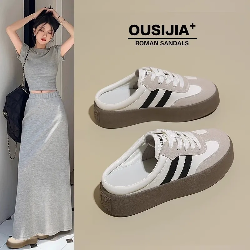 

Women's Comfortable Thick Sole Mules,Casual Slip-On Sneakers,Lightweight Flat Shoes,Fashionable Summer Slides for Women