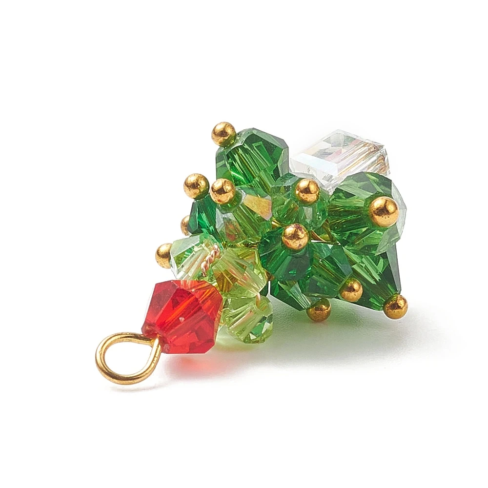 KitBeads 20pcs Handmade Glass Christmas Tree Charms Faceted Xmas Tree Green Pendants for Jewelry Making Bracelet Necklace Craft