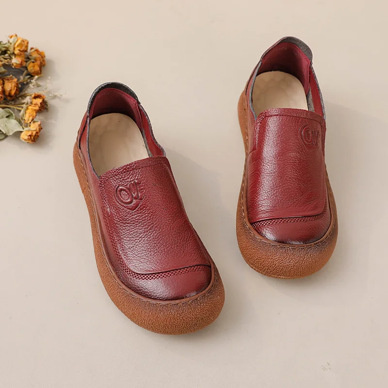 New Real Leather Shoes Women's Luxury Ballet Flats Woman Casual Slip On Driver Shoes Ladies Handmade Moccasins Female Red Loafer view 2