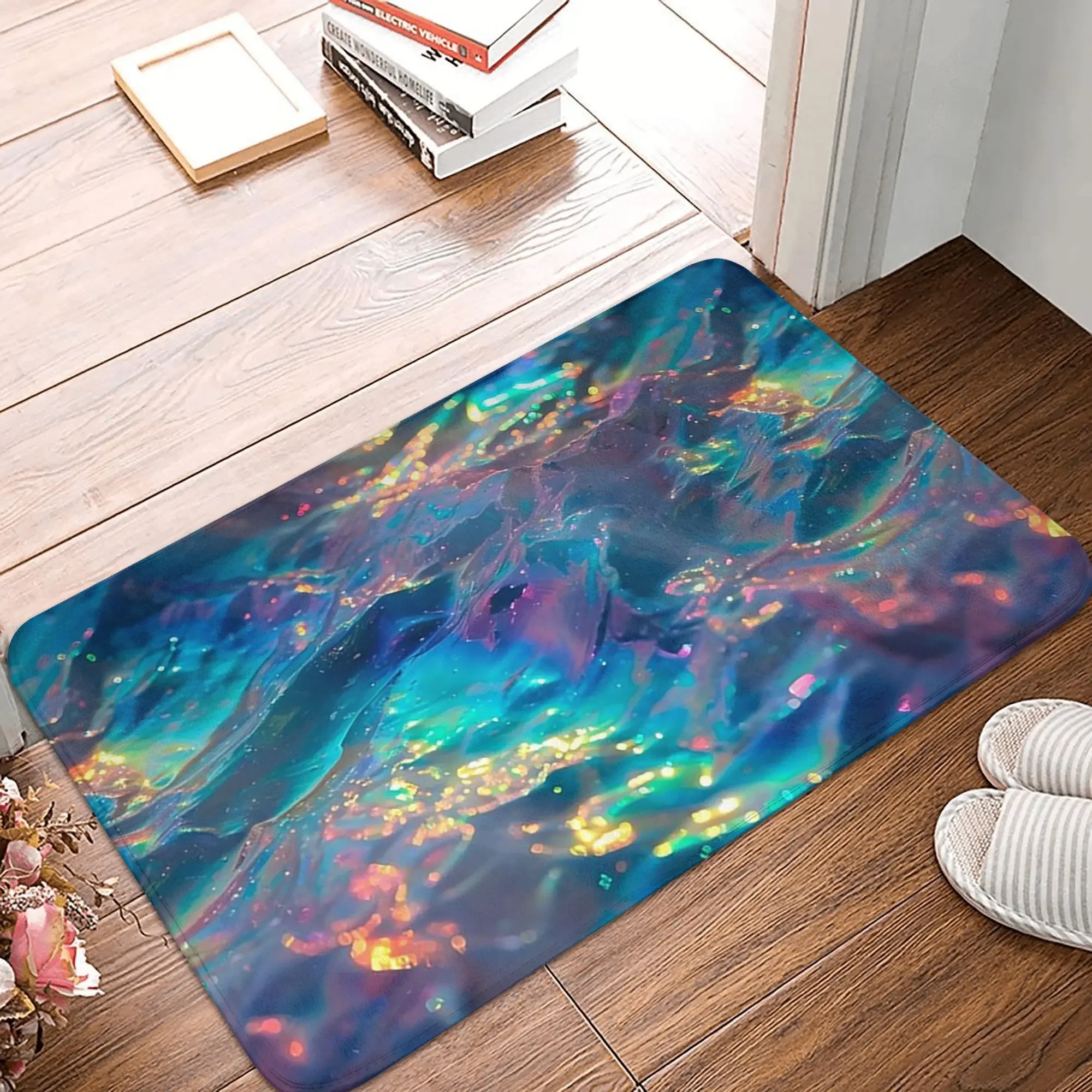 Sparkling Blue Rainbow Waves Anti-slip Doormat Floor Mat Sand Scraping Carpet Rug for Kitchen Entrance Home Bedroom Footpad Mats