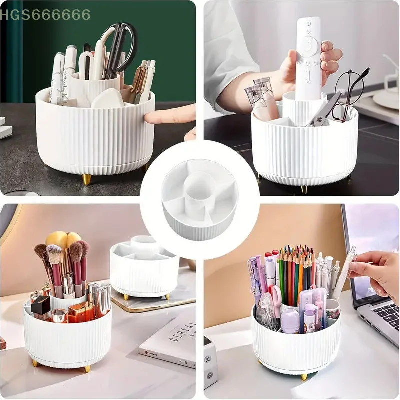 

Multi-Functional Desk Storage Cosmetics Storage For Vanity Desktop Bathroom 360° Rotating 5 Slot Makeup Brushes Holder Organizer