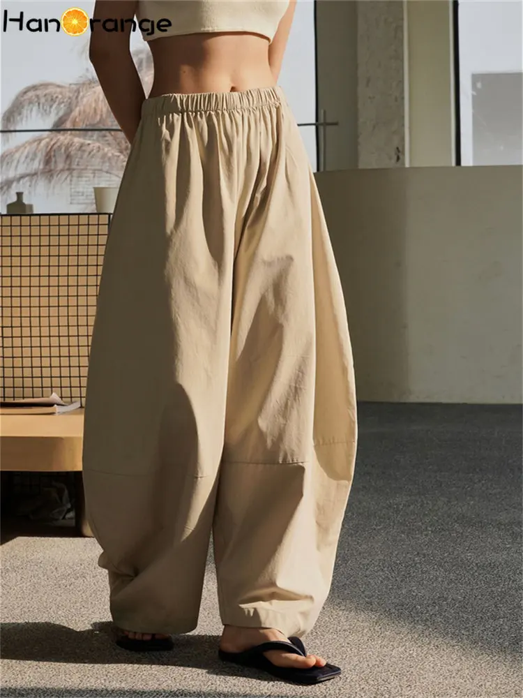 HanOrange 2024 Summer Lazy Curved Wide Leg Pants Women Loose Comfortable Sunscreen Trousers Female Black/Light Gray