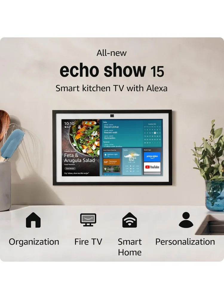 Nuevo espectáculo Amazon Echo 15 | Una impresionante TV de cocina inteligente HD de 15,6" para organización del hogar con Alexa