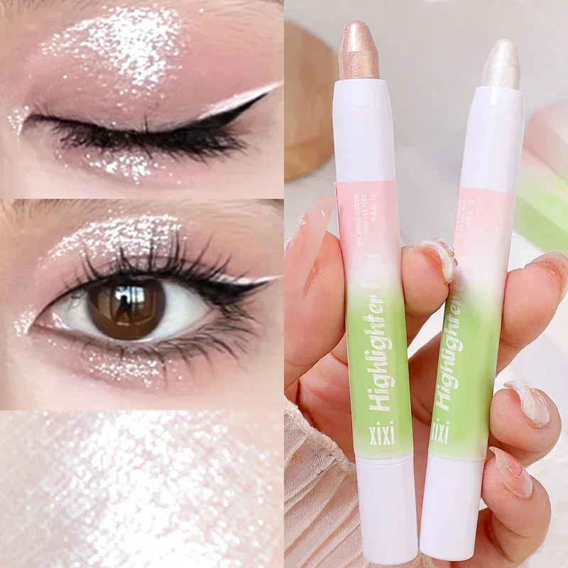 Perlmuttweißer Textmarker, wasserdicht, langlebig, glitzernd, Lidschattenstift, erhellt liegend, Seidenraupenstift, Augen, Make-up, Kosmetik