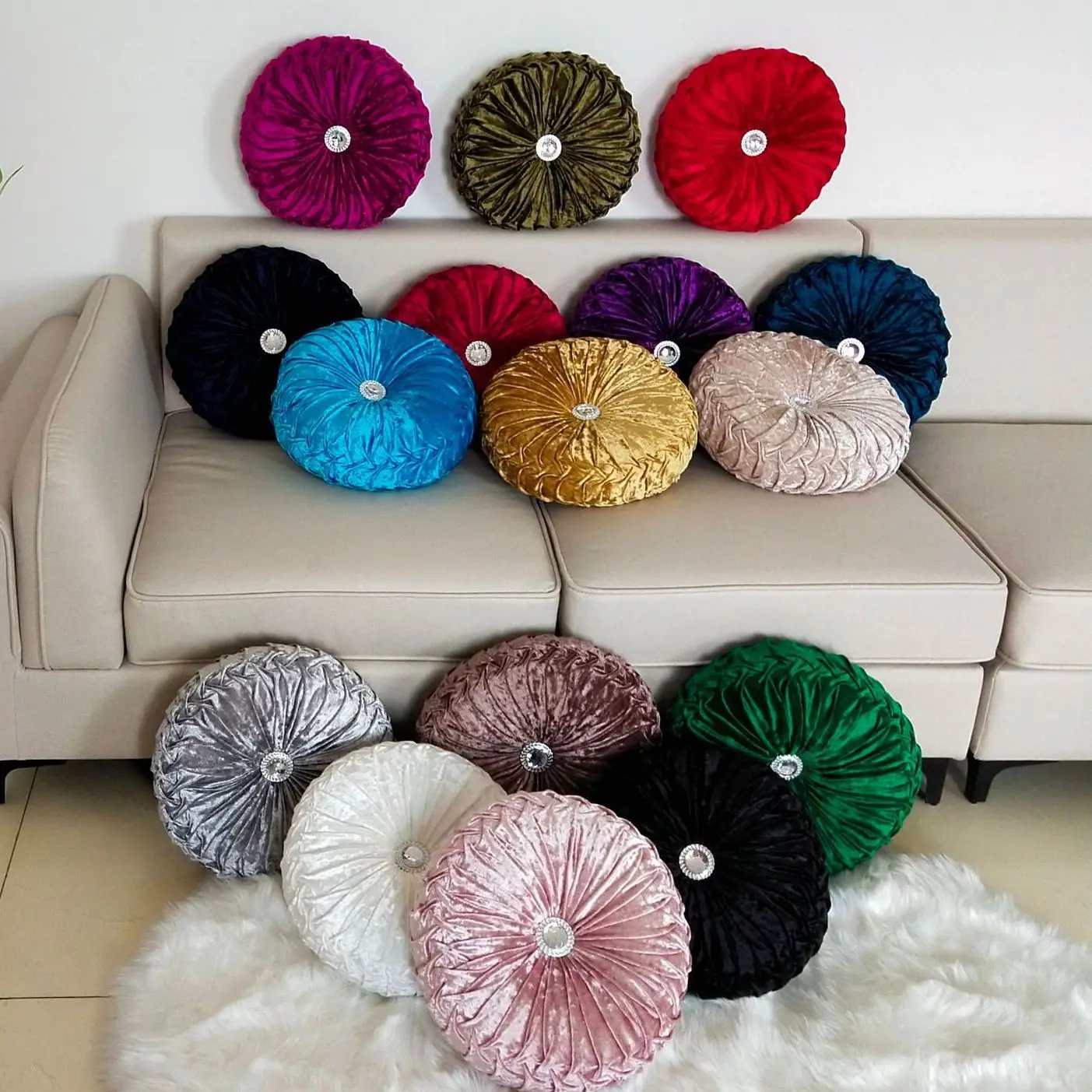 Nordic Pumpkin Cushion Round Solid Color with Diamond Sitting Cushion Sofa Pillows Room Home Decoration Furniture Accessories