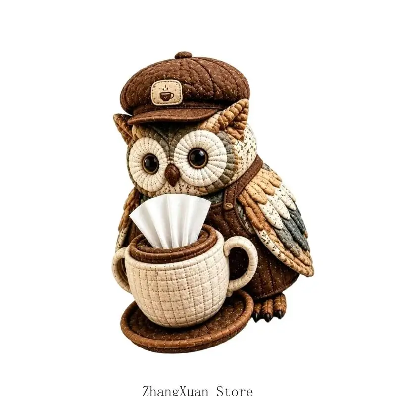 Owl Tissue Box Cover Soft Fabric Kitchen Table Storage Holder 3XUF – Detail 7