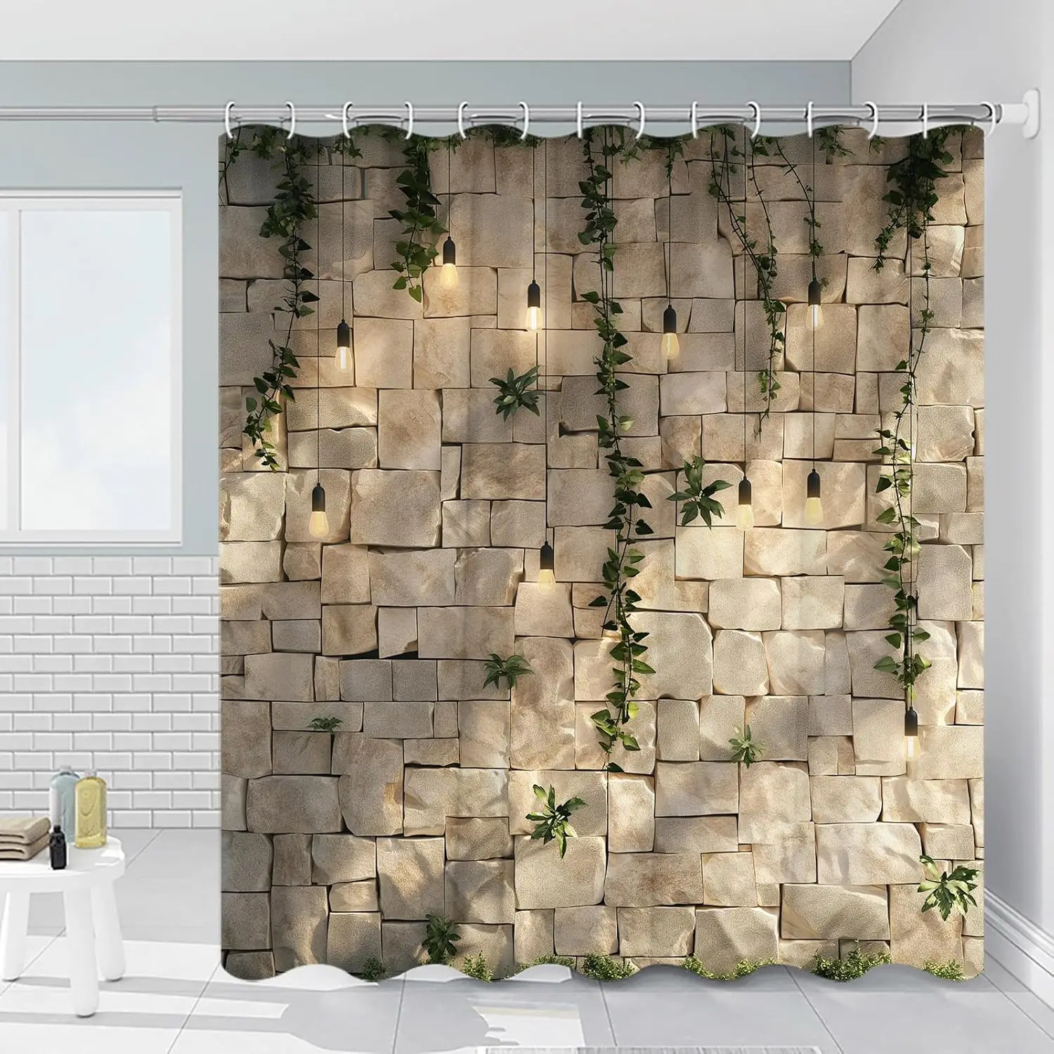 Green Vine Shower Curtain Climbing Plant Leaves Modern Landscape Nature Bathroom Decor Polyester Waterproof Machine Washable