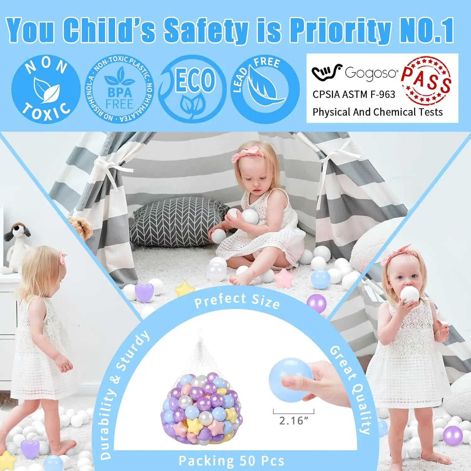 50 stuks Star Ball Pit Ballen voor Ballenbak, Paars Roze Blauw Geel, Crush-Proof Kleurrijke Play Plastic Ballen voor Kerst Decor