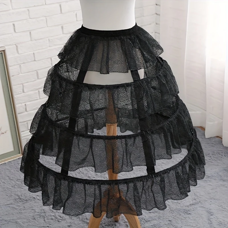 Style 3-Layer Hoop Petticoat with Lace Trim - Elegant Tulle Skirt Women, Parties & Daily Wear, Hand Wash