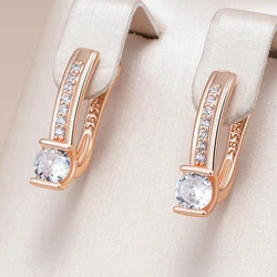 Kinel Hot Shiny White Natural Zircon English Earrings for Women Luxury 585 Rose Gold Color Wedding Accessories Fine Jewelry