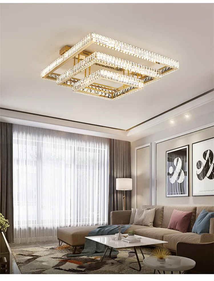 Living Room Crystal LED Ceiling Lamp Steel Smart Dimmable