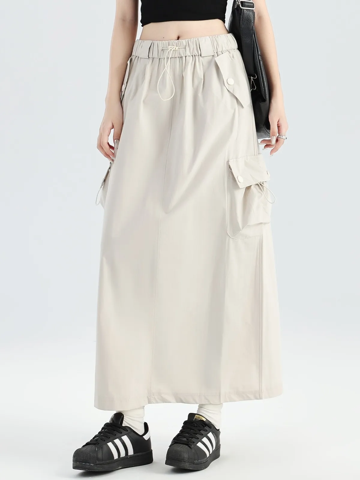 

ZHISILAO New Straight Cargo Skirt Women Vintage Casual Pocket Long A-line Skirt Summer 2024