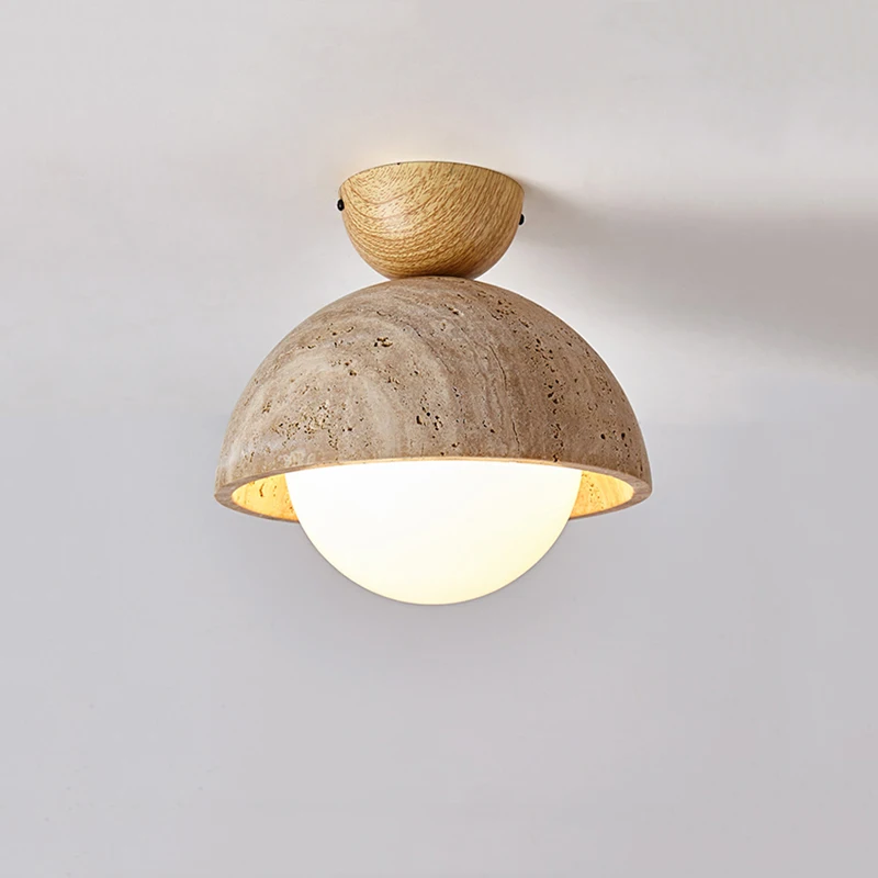 

Scandinavian Decor Ceiling Light Yellow Travertine Corridor Porch Balcony Wabi Sabi Homestay Hotel Led Light Marble Bowl