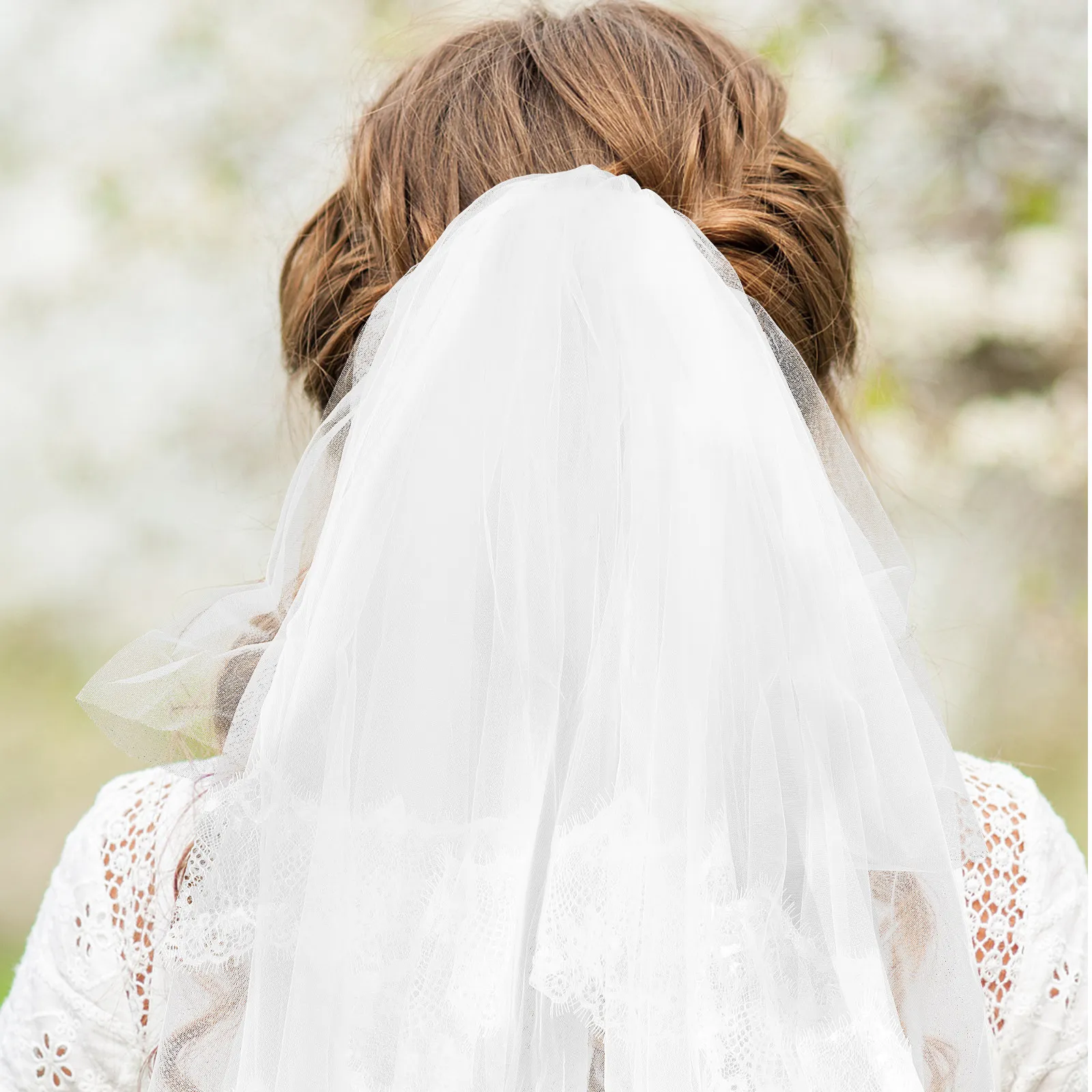 Lace Crown Veil Two Layers Ivory First Communion Wedding Hair Accessory White Tulle Lace Veil for Baptism Party Prom