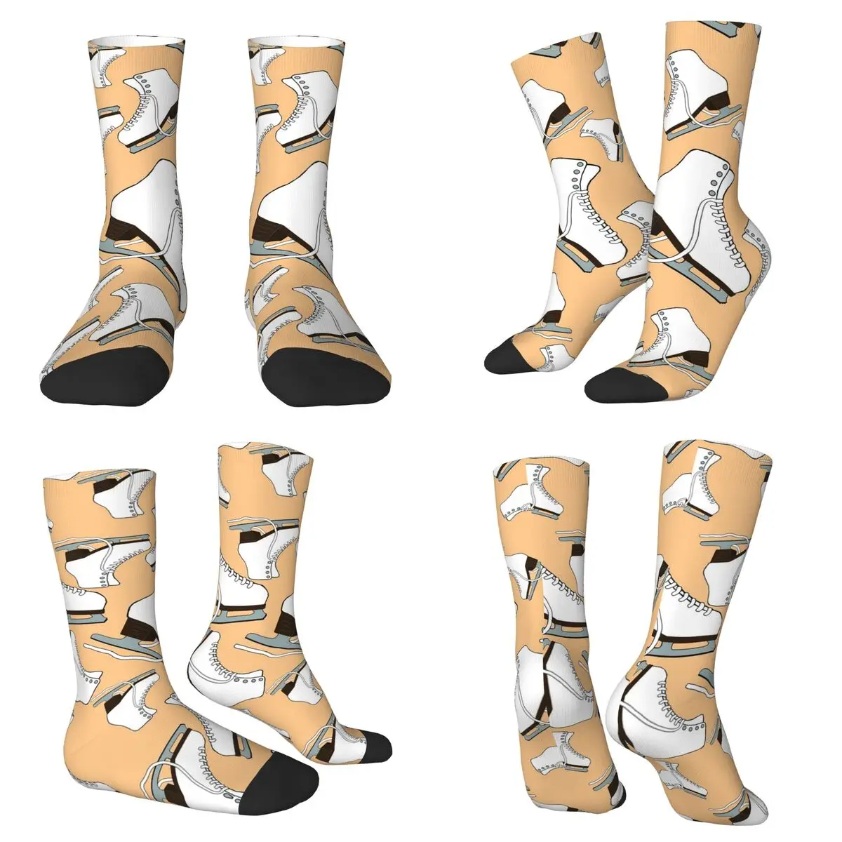 Vintage Cartoon Ice Skates Pattern Socks Harajuku High Quality Stockings All Season Long Socks for Unisex Valentine's Day Gifts