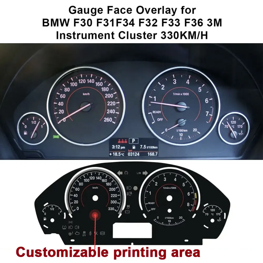 Instrument Cluster Gauge Face Overlay for BMW F30 F31 F34 F32 F33 F36 3M 330KM/H