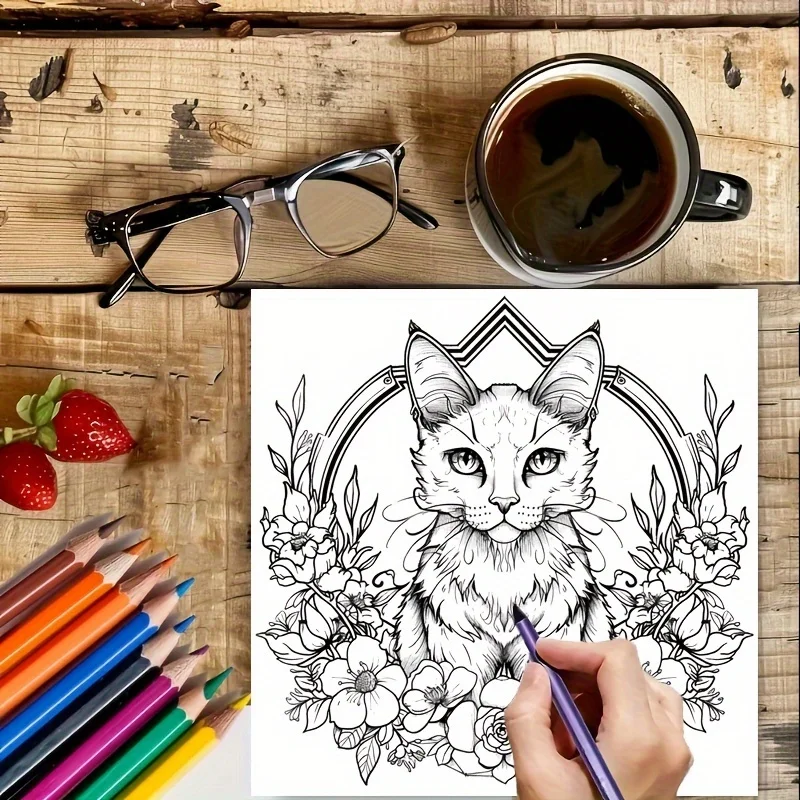 1 libro para colorear de gato oscuro misterioso para reducción de estrés |   Libro para colorear con estrés calmante para aliviar el estrés y obsequios, regreso a