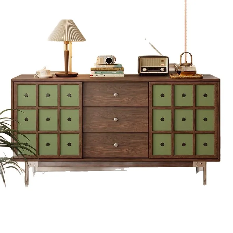 Medieval style living room dining side cabinet contrasting color bucket cabinet bedroom wall storage bedside cabinet