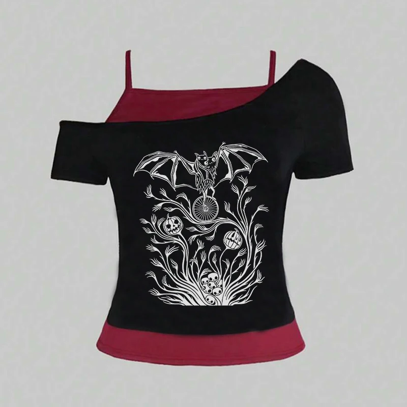 Y2K Punk Estetica Vintage T-shirt a maniche lunghe Goth Creativo Modello comico Stampa Tee Harajuku Streetwear Versatile Top da donna