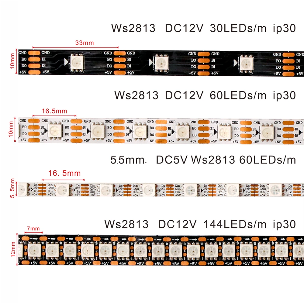 DC5V WS2813 LED-Streifenlicht, Dual-Signal, individuell adressierbar, 30 60 144 LEDs, WS2812B, aktualisierte schwarz-weiße Leiterplatte