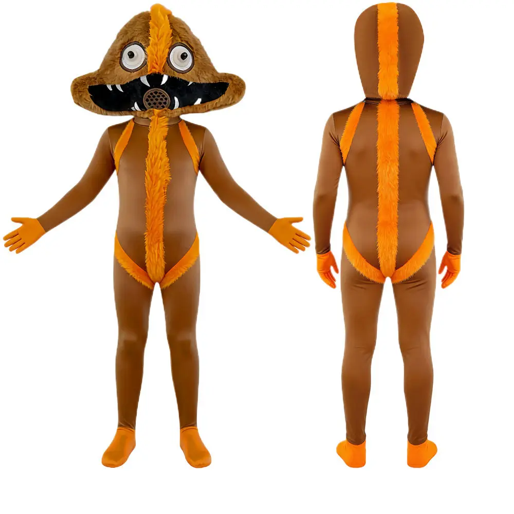

Halloween Brown Fur Monster Cosplay Suit Adult Unisex All-in-One Jumpsuit Street Style Low Waist Short Pants Polyester Fabric