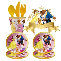 Fournitures d'emballage décoratives, thème de princesse Disney, la belle et la bête, pour fête d'anniversaire, fête prénatale, Festival